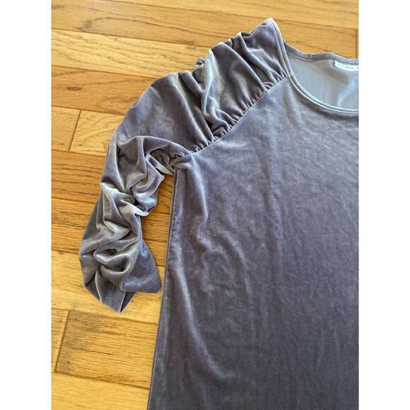 Susan Graver womens plus grey velvet scrunched 3/4 sleeve scoop neck top size 1x - Picture 2 of 8